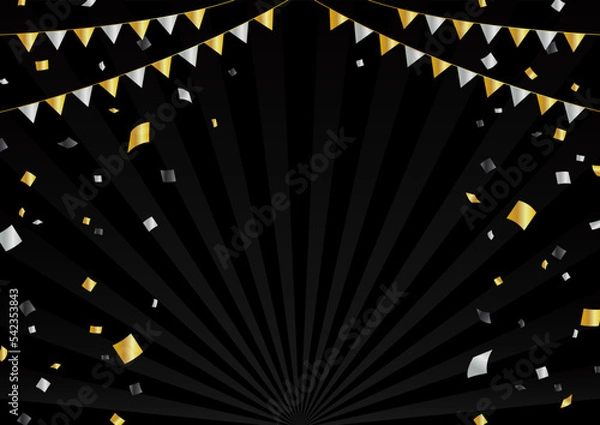 Fototapeta ガーランドと紙吹雪の背景素材　黒金銀