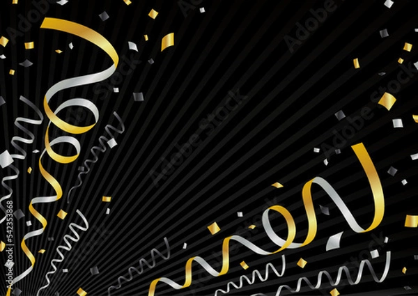Fototapeta 斜めにクラッカーが飛び出しているような背景素材　黒金銀