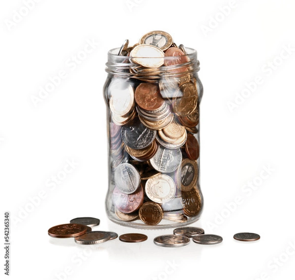 Obraz Money Jar with coins on white background