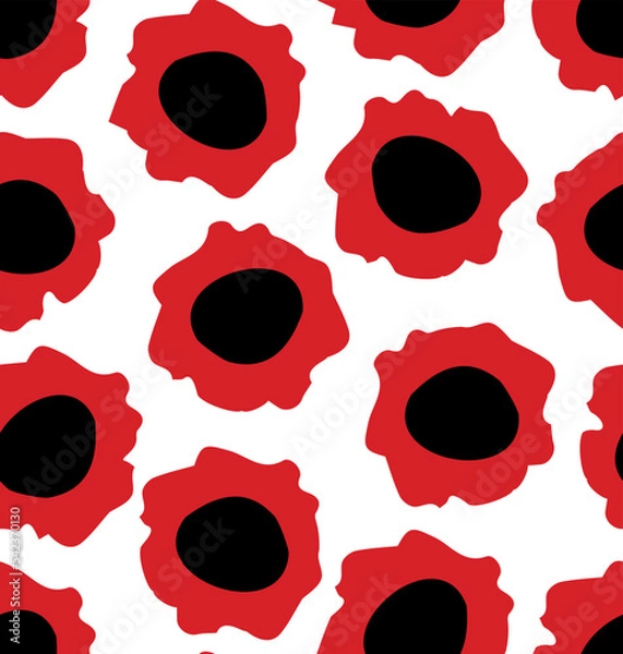 Fototapeta Simple seamless pattern with stylied poppy flowers, vector