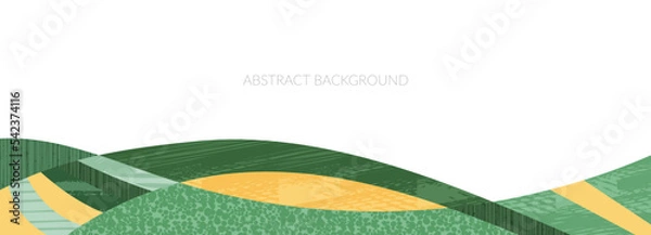 Fototapeta Abstract farm field collage background. Agro land backdrop, farmland landscape vector illustration with texture. Oriental decorative banner, eco design, green rural panorama, ecology art header