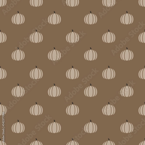 Fototapeta Coffee coloured seamless pattern with pumpkins