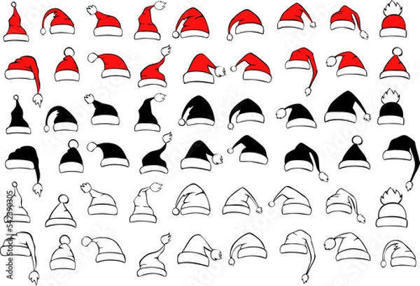 Fototapeta various santa claus hats set, isolated vector illustration