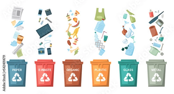 Obraz Six bins for separate waste collection