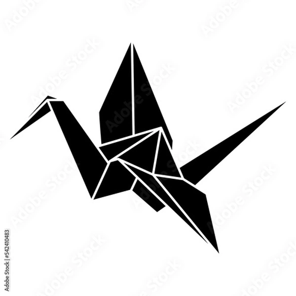Fototapeta Origami crane vector silhouette illustration icon isolated on white background. Japanese traditional origami crane for infographic, website or app. Geometric line shape for art of folded paper.