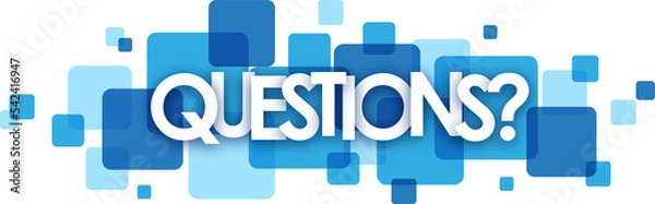 Fototapeta QUESTIONS? typography banner with blue squares on transparent background