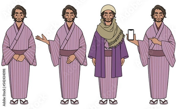 Fototapeta 着物を着た笑顔の男性セット　マスクなし