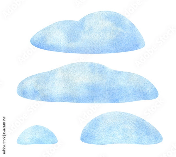 Fototapeta Winter surface. Watercolor illustration of snowdrifts to create decorative compositions. A set of land plots for a complete background design. Isolated clipart of a snow-covered blue island