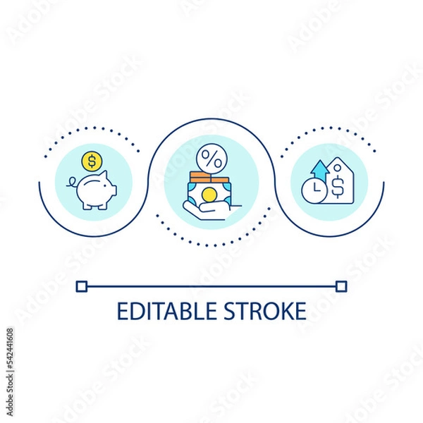 Fototapeta Saving money for mortgage deposit loop concept icon. Finance planner. Buying home preparation abstract idea thin line illustration. Isolated outline drawing. Editable stroke. Arial font used