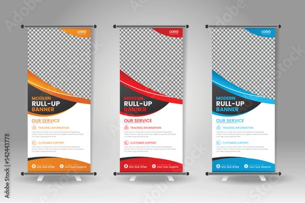 Obraz business corporate roll-up banner design, roll-up banner, x banner, vertical ad roll-up banner template