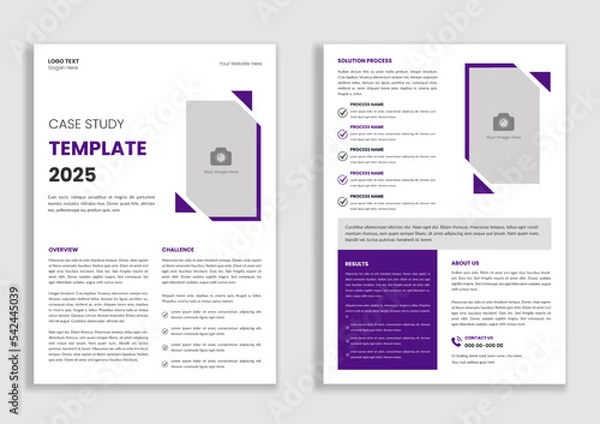 Fototapeta Business case study flyer template or corporate project paper layout with a unique concept. Modern and minimal case study cover, research report, case history