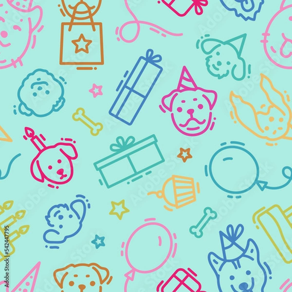 Obraz Seamless vector pattern with dogs birthday party