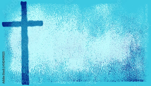 Obraz blue silkscreen cross on lighter brayer texture backdrop with copy space