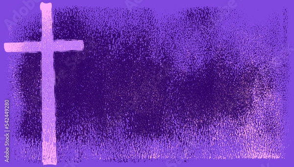 Obraz purple and pink silkscreened cross on darker brayer texture with copy space