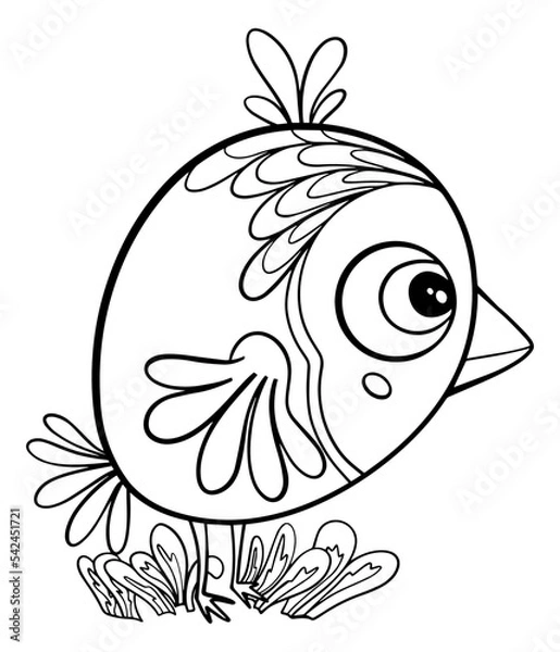 Obraz bird graphic stylized doodle coloring book for children sketch isolated on white background sparrow with patterns vector hand drawn