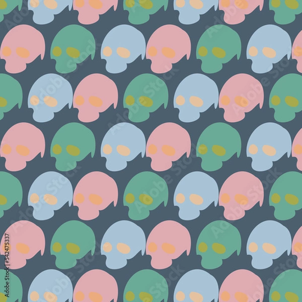 Obraz seamless vector pattern with colorfull skull on blue background