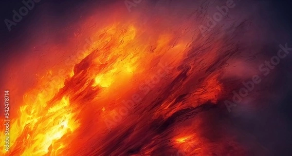 Obraz ashes and flame from magma fire ember. high temperature, heat, hot, explosion, rendering illustration.