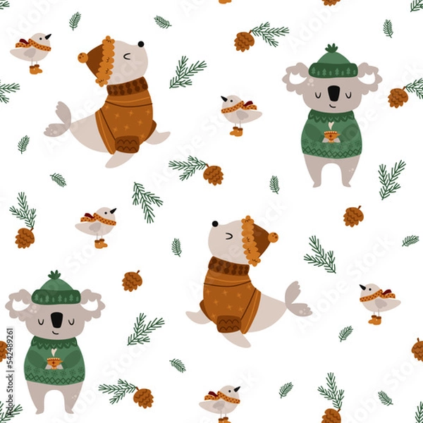Obraz seamless pattern with christmas elements and koala