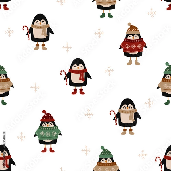 Obraz seamless pattern with christmas penguin