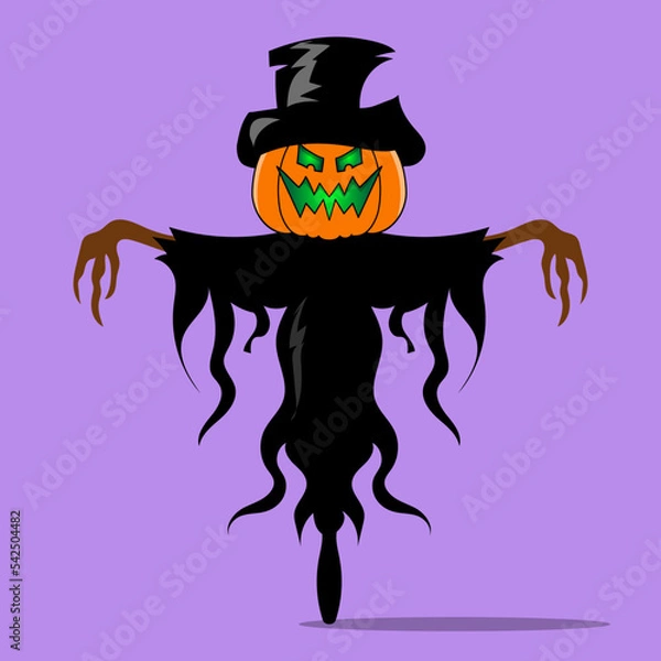 Obraz Flat illustration of scarecrow with pumpkin head