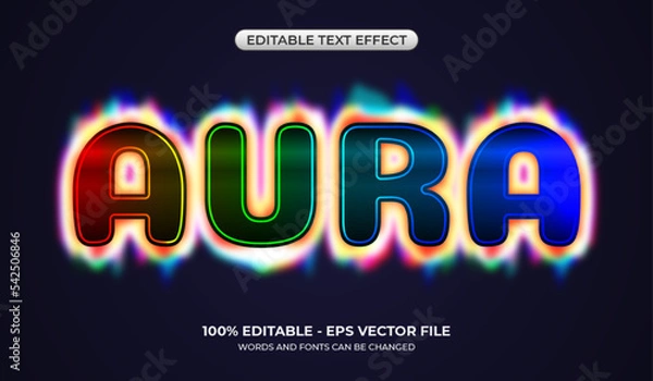Fototapeta Colorful Aura text effect. Editable glowing rainbow fire text effect