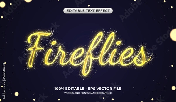 Fototapeta Glowing Fireflies text effect. Editable lightning bug text effect