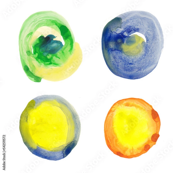 Fototapeta Decorative paint collection of multicolor circles, stains, artistic abstract set