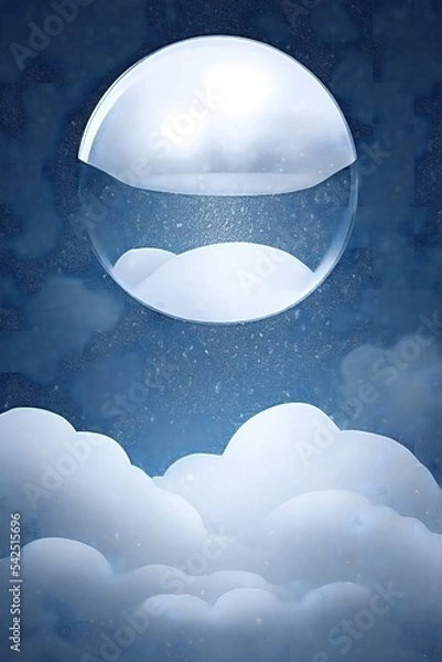 Obraz beautiful winter snowglobe podium for product display with colorful clouds in moody greys and blues blank background. high quality digital art. rendering illustration.