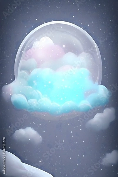 Obraz beautiful winter snowglobe podium for product display with colorful clouds in moody greys and blues blank background. high quality digital art. rendering illustration.