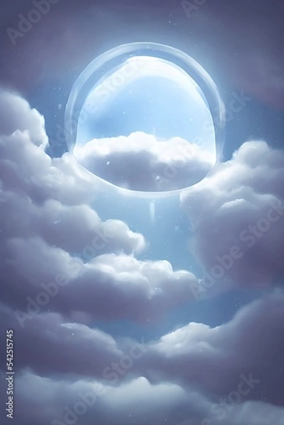 Obraz beautiful winter snowglobe podium for product display with colorful clouds in moody greys and blues blank background. high quality digital art. rendering illustration.