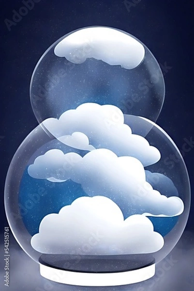 Obraz beautiful winter snowglobe podium for product display with colorful clouds in moody greys and blues blank background. high quality digital art. rendering illustration.
