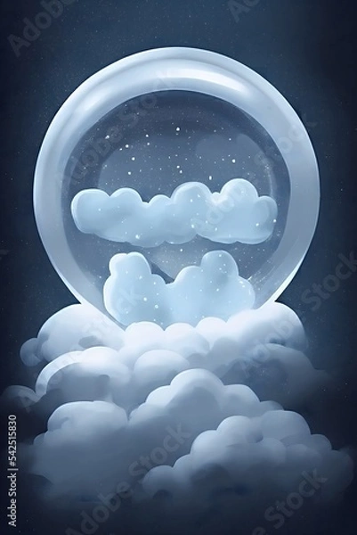 Obraz beautiful winter snowglobe podium for product display with colorful clouds in moody greys and blues blank background. high quality digital art. rendering illustration.