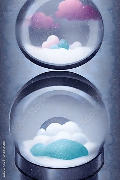 Obraz beautiful winter snowglobe podium for product display with colorful clouds in moody greys and blues blank background. high quality digital art. rendering illustration.