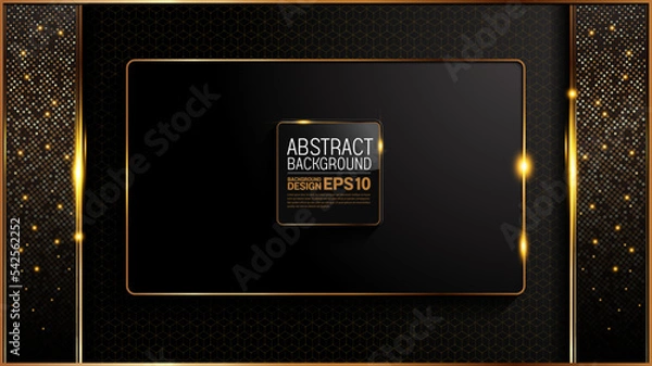 Obraz black gold background with square in the center of the picture,  luxury image abstract, overlap layer shadow gradients space composition, 3840 x 2160 monitor size for banner, template design