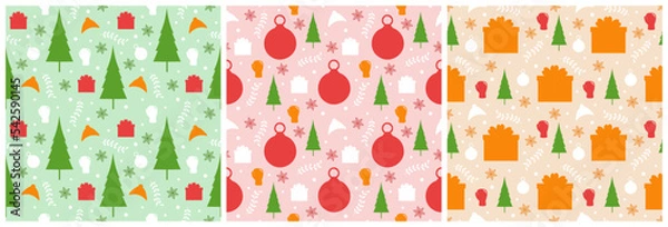 Fototapeta Set of Boxing Day Sale Seamless Pattern Design with Glove and Gift Box for Promotion or Shopping on Template Hand Drawn Cartoon Flat Illustration
