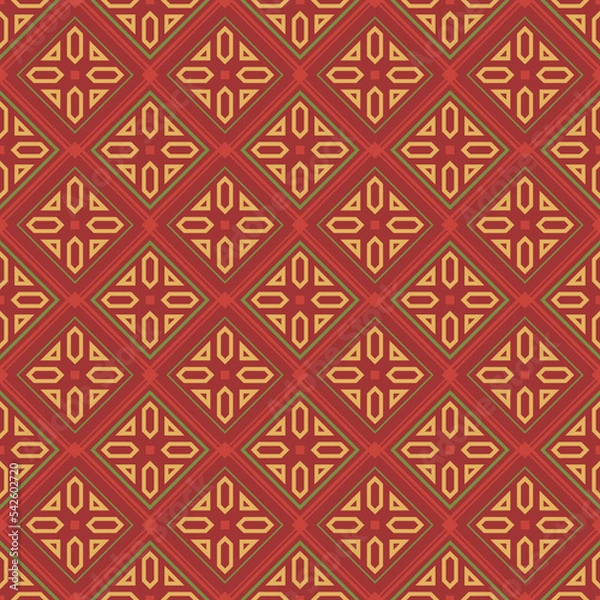 Fototapeta Retro vintage Chinese traditional pattern seamless background check geometry plygon cross frame line kaleidoscope