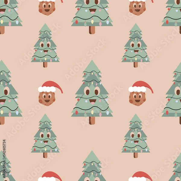 Fototapeta Seamless vector pattern on a transparent retro Christmas background. Groovy Christmas pattern.
