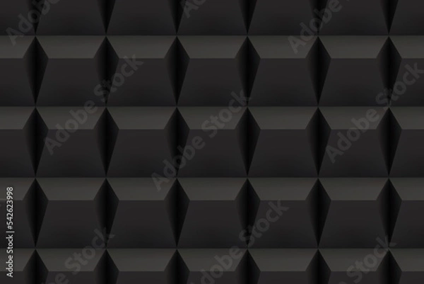 Fototapeta Black acoustic sound proof soft foam seamless texture. Pattern of wall of music recording studio. Polyurethane insulation material. Abstract background. Vector illustration