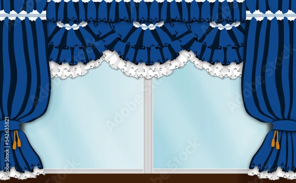 Obraz フリル_カーテン_青