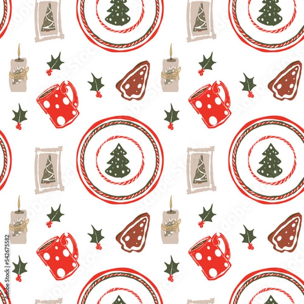 Obraz christmas pattern, red mug,gingerbread tree