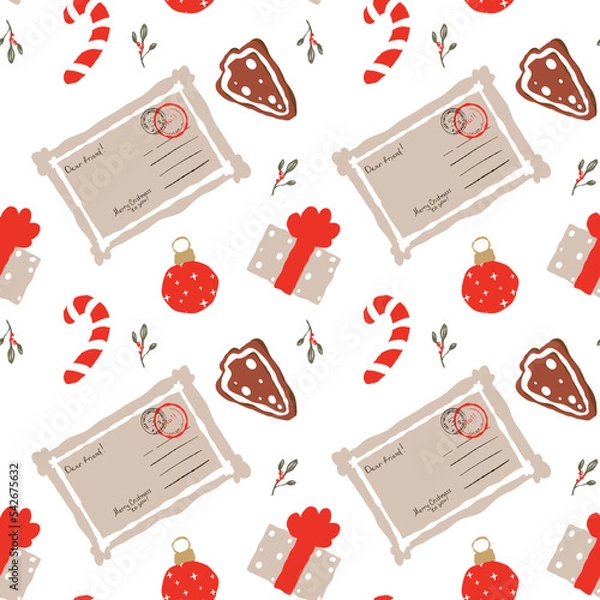 Obraz set of vintage labels,seamless Christmas pattern
