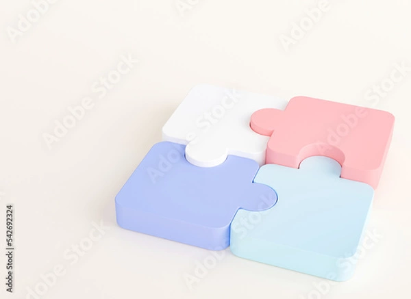 Fototapeta Jigsaw puzzle connecting, Symbol of teamwork, Problem-solving, Cooperation, Partnership, Strategy jigsaw business concept, 3d rendering.