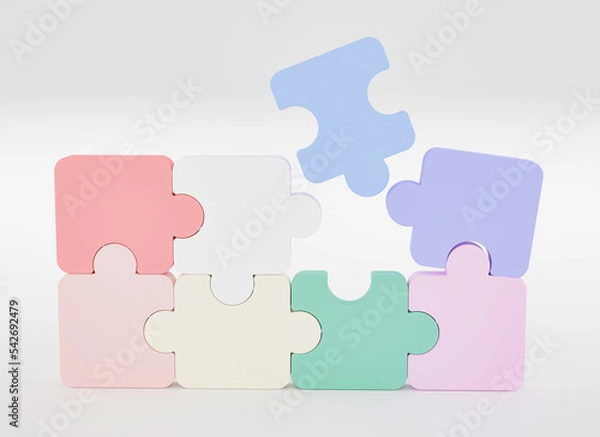 Fototapeta Jigsaw puzzle connecting, Symbol of teamwork, Problem-solving, Cooperation, Partnership, Strategy jigsaw business concept, 3d rendering.