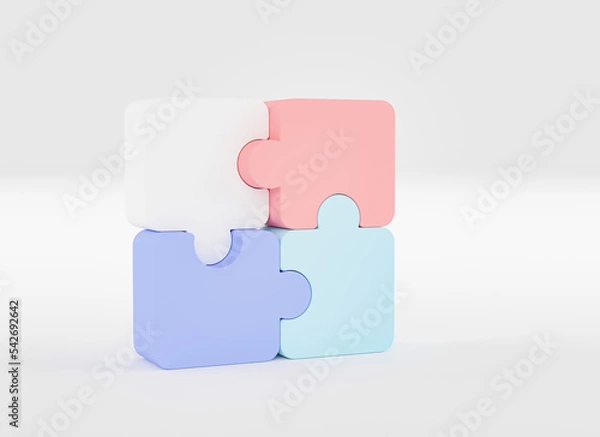 Fototapeta Jigsaw puzzle connecting, Symbol of teamwork, Problem-solving, Cooperation, Partnership, Strategy jigsaw business concept, 3d rendering.