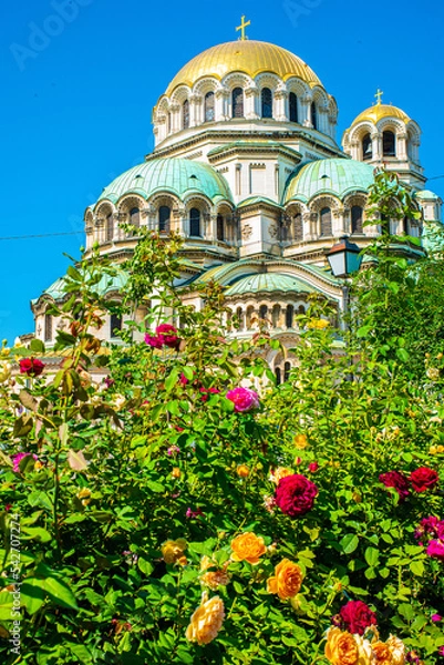 Obraz Fleurs devant la cathédrale Alexandre Nevski, Sofia, Bulgarie