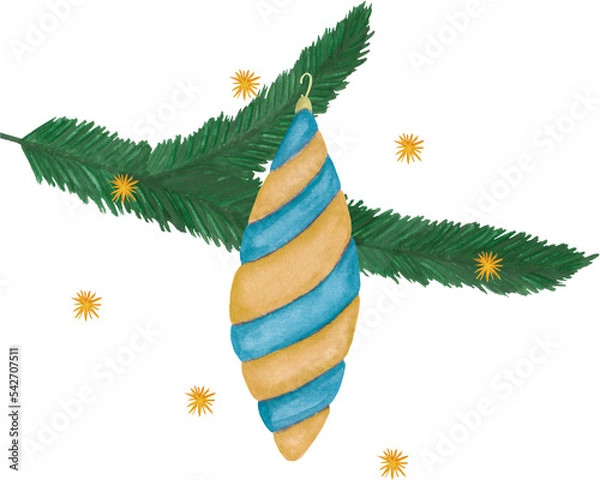 Fototapeta christmas tree branch with toy