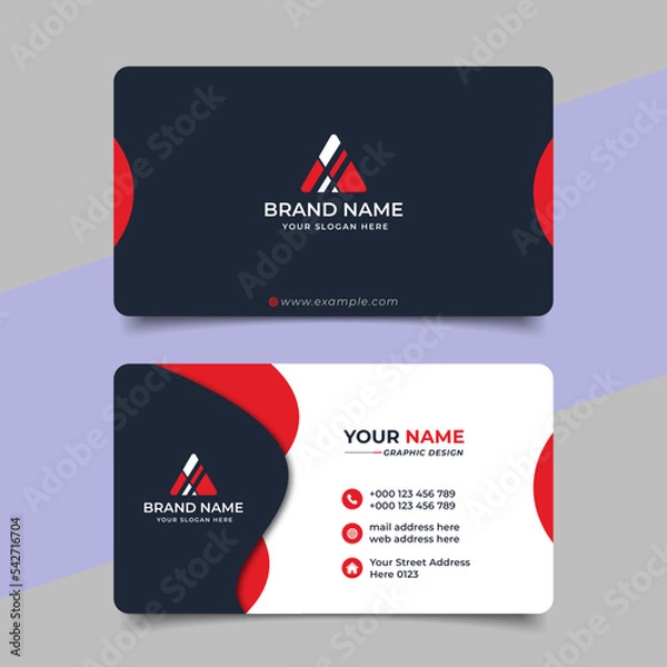 Fototapeta Red modern creative business card and name card horizontal simple clean template vector design