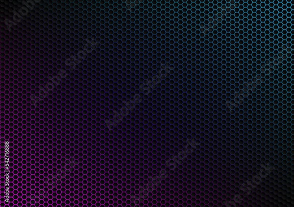 Fototapeta Dark hexagon abstract technology background with blue and pink colored under hexagon. Hive wallpaper or texture vector. 