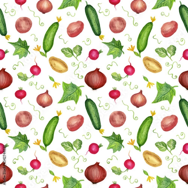 Obraz Watercolor seamless pattern with vegetables. Transparent layer.