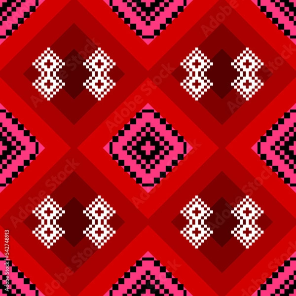 Obraz red seamless geometric ethnic pattern background